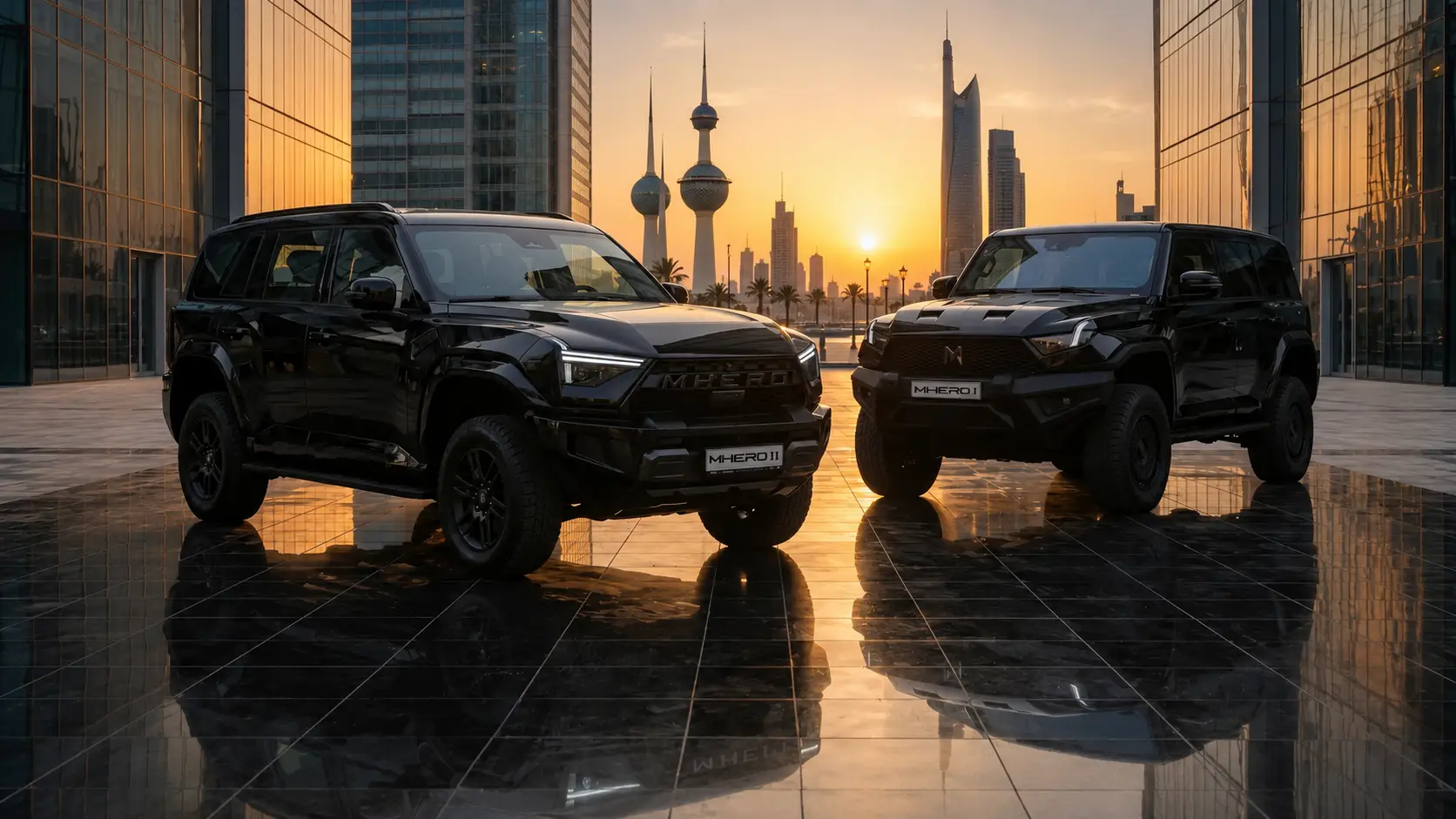 MHERO vehicles at sunset